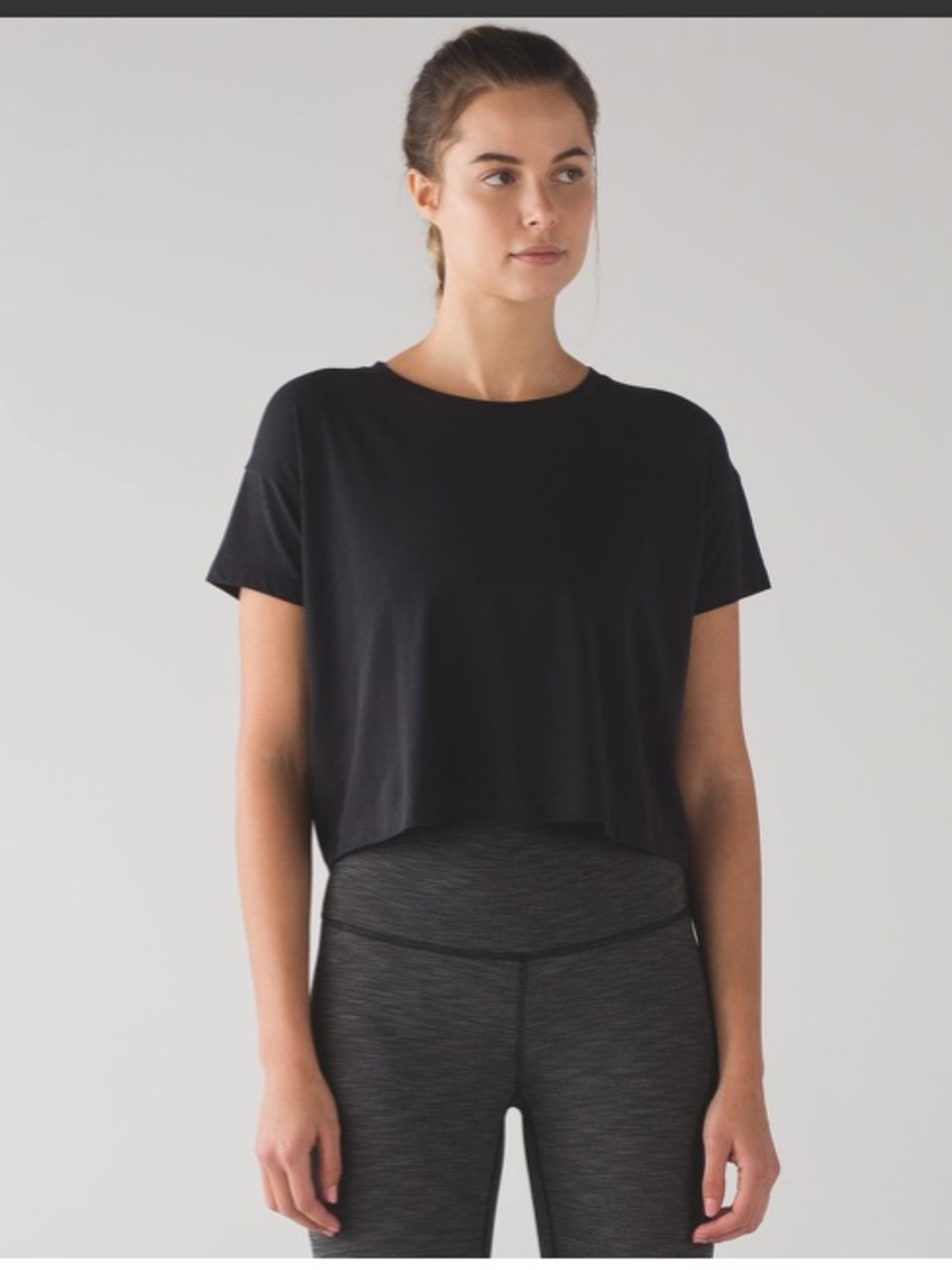 Lululemon Black Pima Cotton Boxy Yoga Workout Comfy Gym Cates Crop Tee T-Shirt 4
